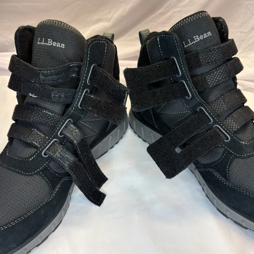 LL Bean Men's Snow Sneakers TEK 2.5 Waterproof Black Suede Hook & Loop Mid 13 M